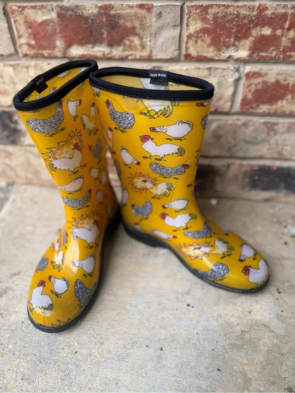 Sloggers Yellow Chicken Print Waterproof Rain Boots